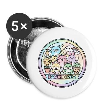 Kawaii Crew Pastell Regenbogen - Buttons klein 25 mm (5er Pack) - Weiß - Vorne
