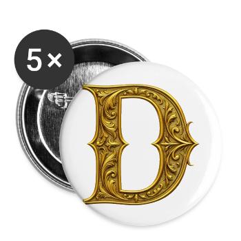 Ornamentgold Initiale D - Buttons klein 25 mm (5er Pack) - Weiß - Vorne