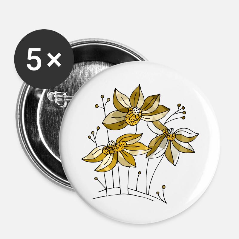 Fleur - Lot de 5 petits badges (25 mm) - blanc