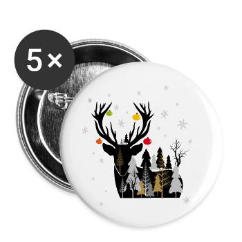 Winterwald mit Rentier  - Buttons klein 25 mm (5er Pack) - Weiß - Vorne