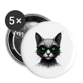 Green Eyes Computer Coder Geek Cat - Buttons small 1''/25 mm (5-pack) - white - Front