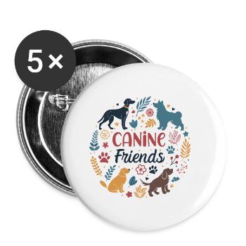 Flowery Canine Friends in a Circle - Buttons small 1''/25 mm (5-pack) - white - Front