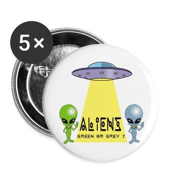 Extraterrestre vert ou gris ? - Lot de 5 petits badges (25 mm) - blanc - Devant