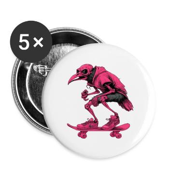 Néon patineur squelette oiseau - Lot de 5 petits badges (25 mm) - blanc - Devant