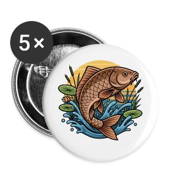 Karpfen Angeln Fischen - Buttons klein 25 mm (5er Pack) - Weiß - Vorne