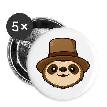 Hat-wearing sloth cartoon - Buttons small 1''/25 mm (5-pack) - white - Front