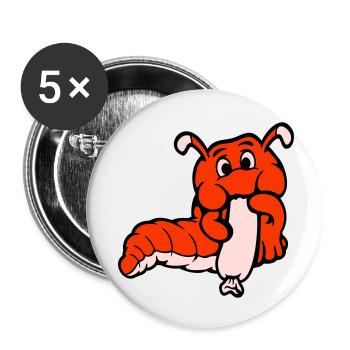 Raupe Wurm Glücklich Isst Wurst Würstchen Hot Dog - Buttons klein 25 mm (5er Pack) - Weiß - Vorne