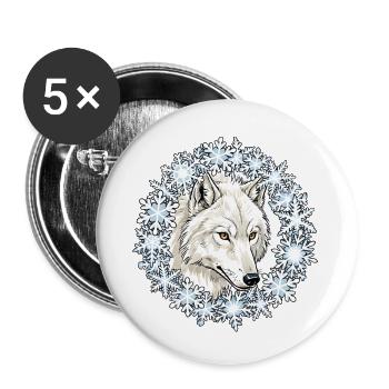 Winter wolf in a snowflake circle - Buttons small 1''/25 mm (5-pack) - white - Front