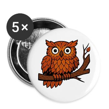 Comic Eule Herbst Wald Laub Blätter Ast Baum Jäger - Buttons klein 25 mm (5er Pack) - Weiß - Vorne