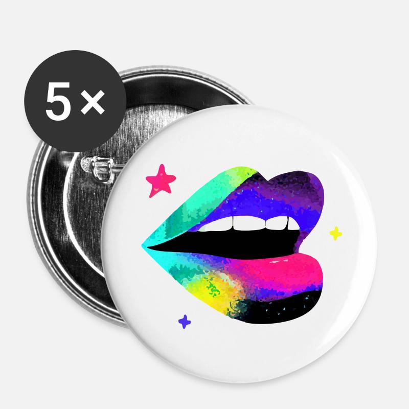 Prismatische Regenbogenlippen Pop Art - Buttons klein 25 mm (5er Pack) - Weiß