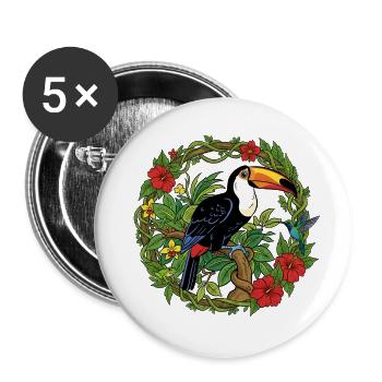 Toukan tropical dans le cercle des fleurs - Lot de 5 petits badges (25 mm) - blanc - Devant