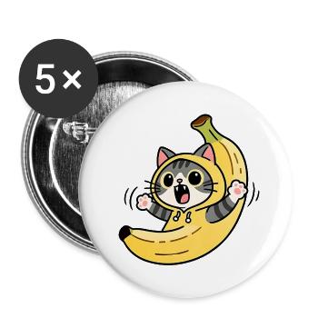 Chat Banane Kawaii - Lot de 5 petits badges (25 mm) - blanc - Devant