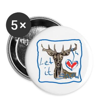 Motif cerf qu’il neige - Lot de 5 petits badges (25 mm) - blanc - Devant