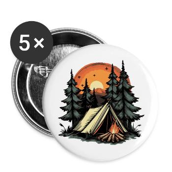 Tente de camping forêt - Lot de 5 petits badges (25 mm) - blanc - Devant