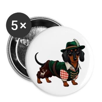 Dackel Bayrische Tracht - Buttons klein 25 mm (5er Pack) - Weiß - Vorne