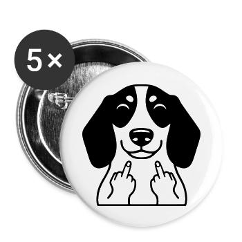 Frecher Dackel zeigt Mittelfinger – Lustiger Comic - Buttons klein 25 mm (5er Pack) - Weiß - Vorne