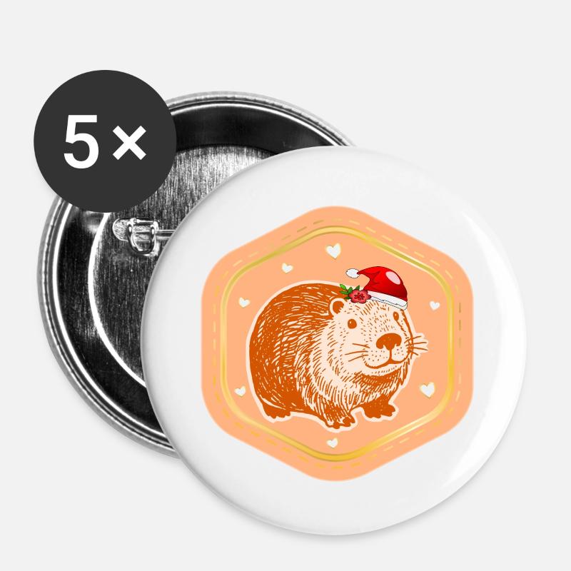CHRISTMAS CAPYBARA ST. NICHOLAS - Buttons small 1''/25 mm (5-pack) - white