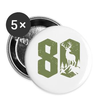 Jäger 80. Geburtstag Jagd 80 Jahre Zahl Hirsch - Buttons klein 25 mm (5er Pack) - Weiß - Vorne