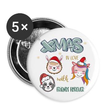 Weihnachten Freunde  - Buttons klein 25 mm (5er Pack) - Weiß - Vorne