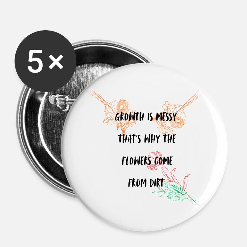 Growth typography design - Buttons small 1''/25 mm (5-pack) - white
