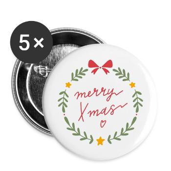 Merry Xmas Kranz Wreath - Buttons small 1''/25 mm (5-pack) - white - Front