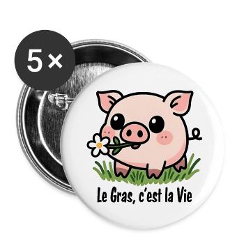 Le Gras, c'est la Vie - Lot de 5 petits badges (25 mm) - blanc - Devant