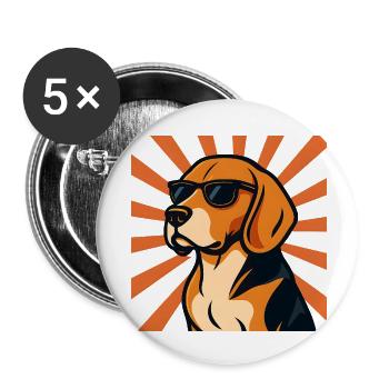 Beagle Hund mit Retro Sonnenbrille - Buttons klein 25 mm (5er Pack) - Weiß - Vorne