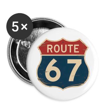 Route 67 Vintage Highway Sign Retro Road Trip - Lot de 5 petits badges (25 mm) - blanc - Devant