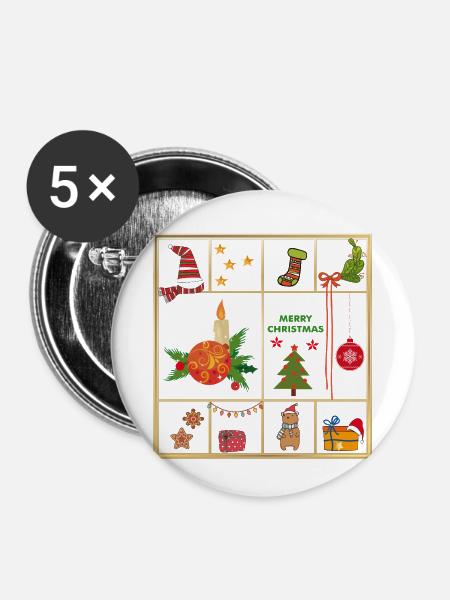 Weihnachtliche Collage - Buttons klein 25 mm (5er Pack) - Weiß