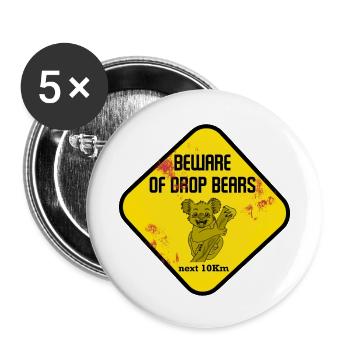 Signe d’avertissement : Drop Bears - Lot de 5 petits badges (25 mm) - blanc - Devant