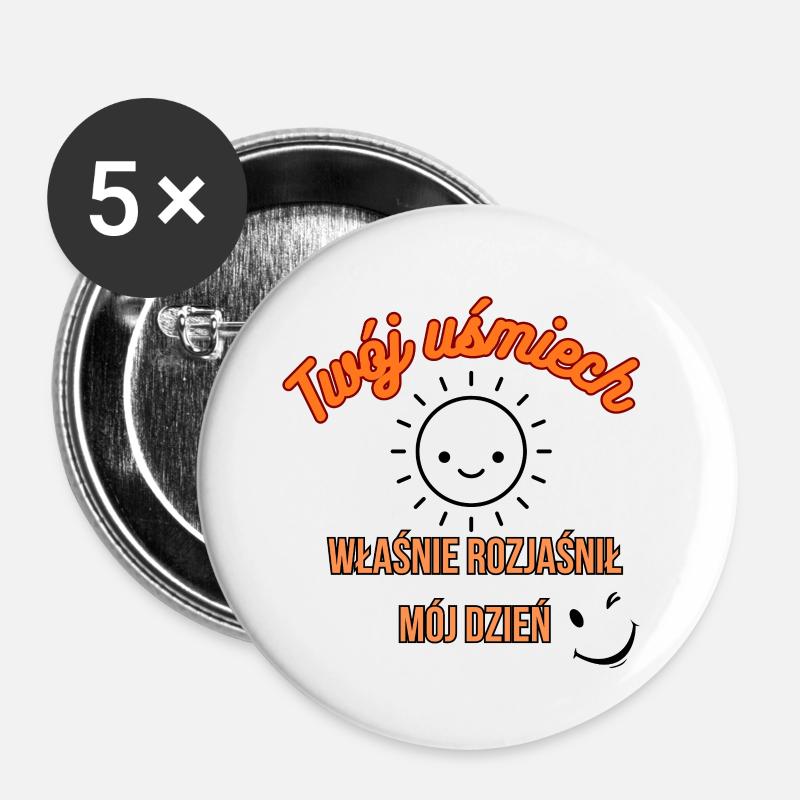 Lächeln, gute Motivation - Buttons klein 25 mm (5er Pack) - Weiß