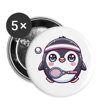 Süßer Pinguin Tennis Spieler Kawaii - Buttons klein 25 mm (5er Pack) - Weiß - Vorne