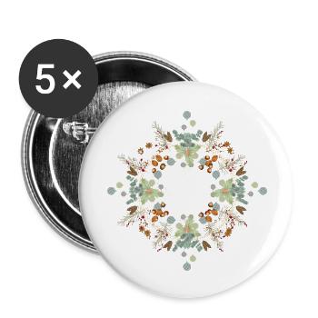 Edles Weihnachtsornament mit Nüssen und Wintergrün - Buttons klein 25 mm (5er Pack) - Weiß - Vorne