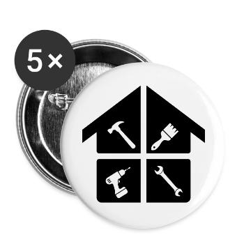 Logo de l’artisan – marteau, perceuse et brosse - Lot de 5 petits badges (25 mm) - blanc - Devant