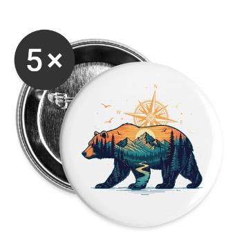 Bär Kompass Natur Design Wildnis Entdecker - Buttons klein 25 mm (5er Pack) - Weiß - Vorne