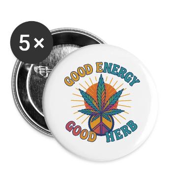 Good Energy Good Herb – Hippie Retro Design - Buttons klein 25 mm (5er Pack) - Weiß - Vorne