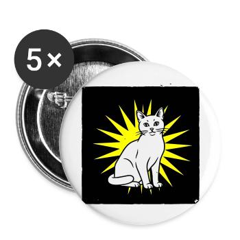 Coole Katze im Pop Art & Punk Rock Stil - Buttons klein 25 mm (5er Pack) - Weiß - Vorne