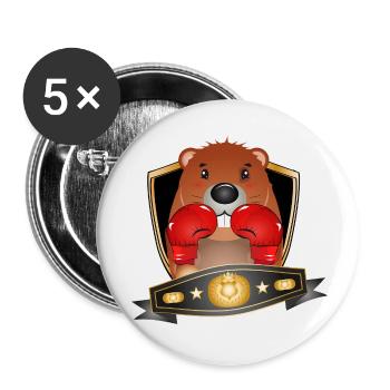 Boxender Biber – Lustiges Boxer Motiv - Buttons klein 25 mm (5er Pack) - Weiß - Vorne