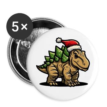 Dinosaure stégosaure Noël - Lot de 5 petits badges (25 mm) - blanc - Devant