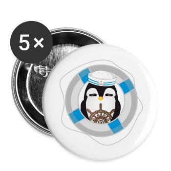 Capitaine pingouin – Motif marin maritime - Lot de 5 petits badges (25 mm) - blanc - Devant