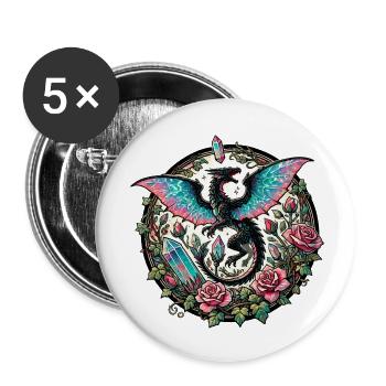 Crystalline Dragon in Rose Crystal Garden - Buttons small 1''/25 mm (5-pack) - white - Front