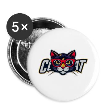 Chat avec des lunettes rouges Logo - Lot de 5 petits badges (25 mm) - blanc - Devant