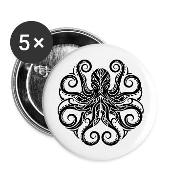 Oktopus Silhouette – Meeresdesign für Ozean-Fans - Buttons klein 25 mm (5er Pack) - Weiß - Vorne