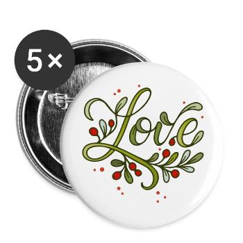 Lettrage d’amour avec des branches de baies rouges - Lot de 5 petits badges (25 mm) - blanc - Devant