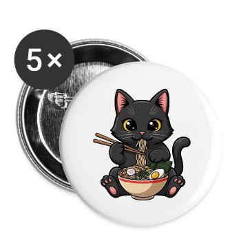 Black cat greedy ramen - Buttons small 1''/25 mm (5-pack) - white - Front