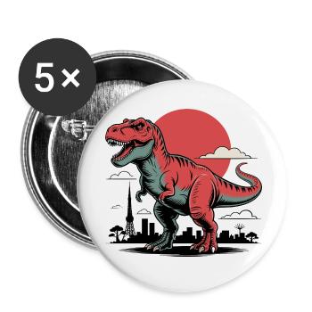 City Skyline With T-Rex And Sun In The Background - Buttons small 1''/25 mm (5-pack) - white - Front