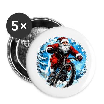 Mountain bikers Christmas - Buttons small 1''/25 mm (5-pack) - white - Front
