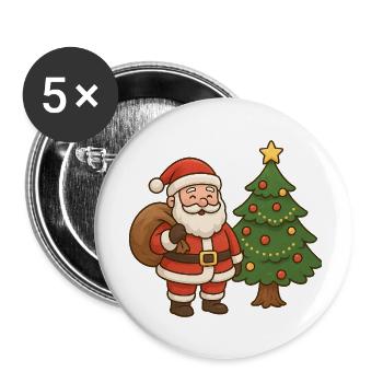 Santa Claus with Christmas Tree Illustration - Buttons small 1''/25 mm (5-pack) - white - Front