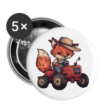 Fox Tractor Farmer - Lot de 5 petits badges (25 mm) - blanc - Devant