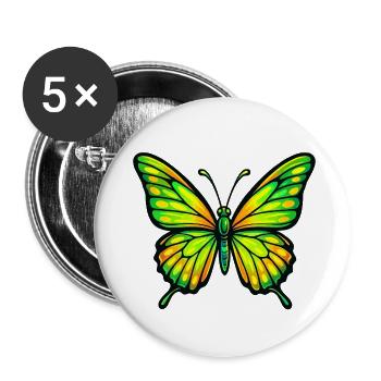 Leuchtender Grün Gelb Schmetterling - Buttons klein 25 mm (5er Pack) - Weiß - Vorne